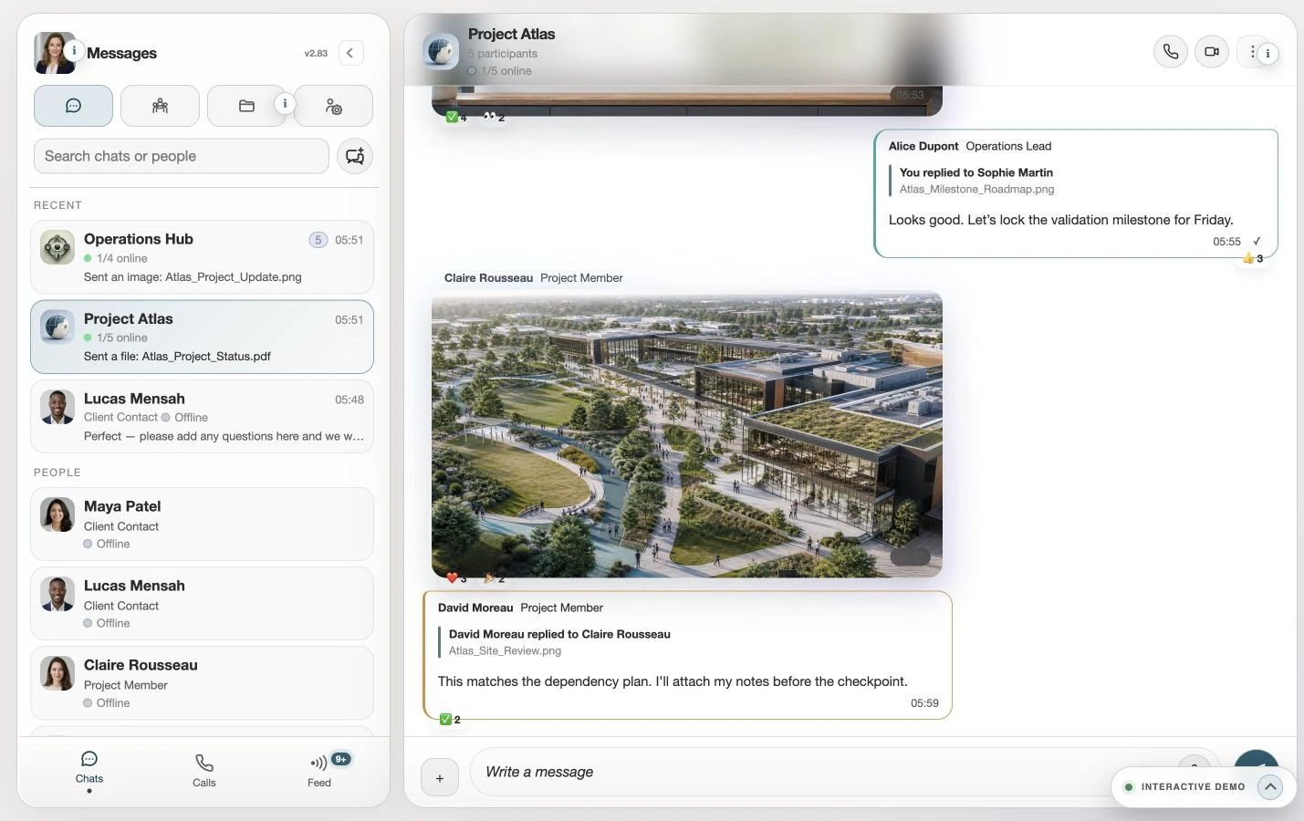 ZNode Messages interface in the public interactive demo